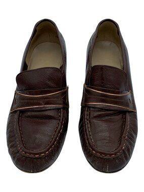 Vintage 60s-70s Brown Heeled Loafers with Wood Sole and Heel